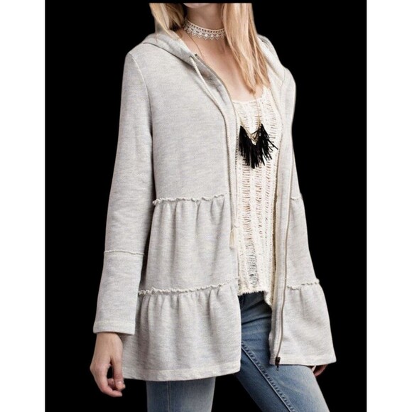 JODIFL Tops - JODIFL Zip Hoodie Tiered Trapeze Gray Reverse Seams Women’s M